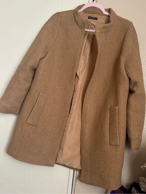 J. Crew Camel Tan Wool-Blend Collarless Pea Coat